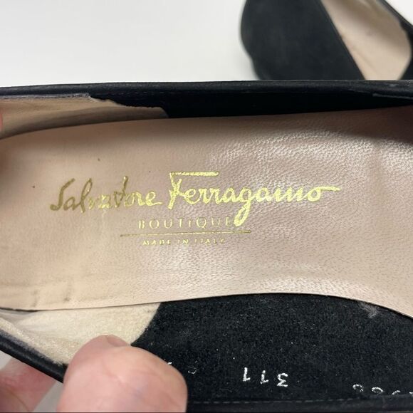 SALVATORE Ferragamo Black Suede Fringe Button Flats Size 9.5 Made in Italy - Picture 8 of 10